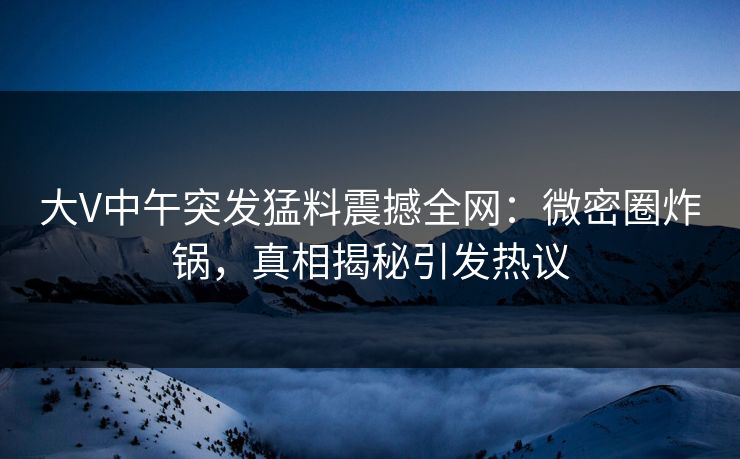 大V中午突发猛料震撼全网：微密圈炸锅，真相揭秘引发热议