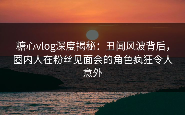 糖心vlog深度揭秘：丑闻风波背后，圈内人在粉丝见面会的角色疯狂令人意外
